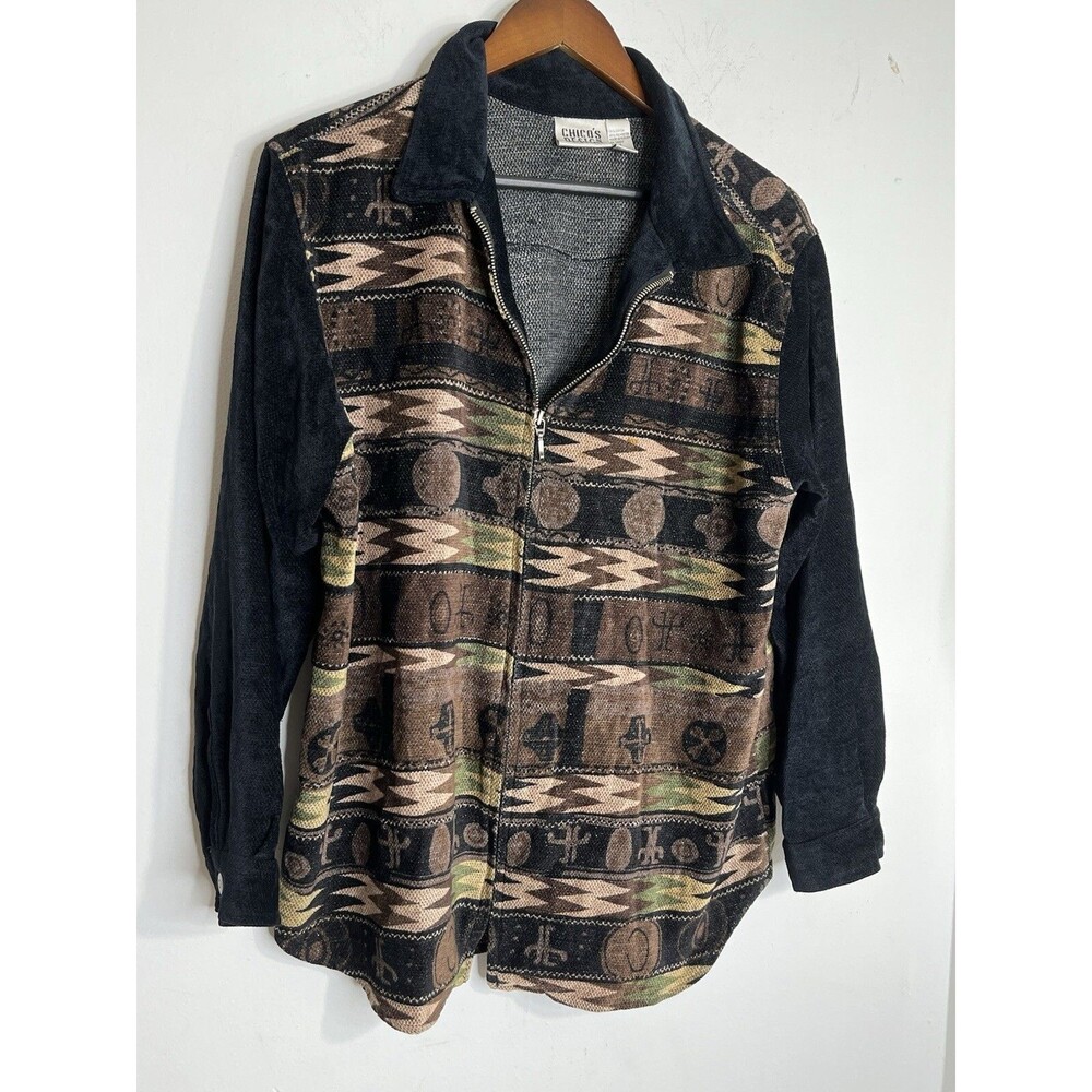 Chico's Design Big Knit Aztec Western Navajo Zip Woven 2 L Blazer Jacket (13)